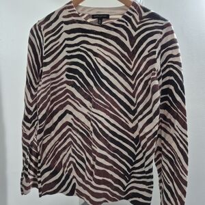 Banana Republic Zebra Stripe Crewneck Sweater in Cream and Brown/Black